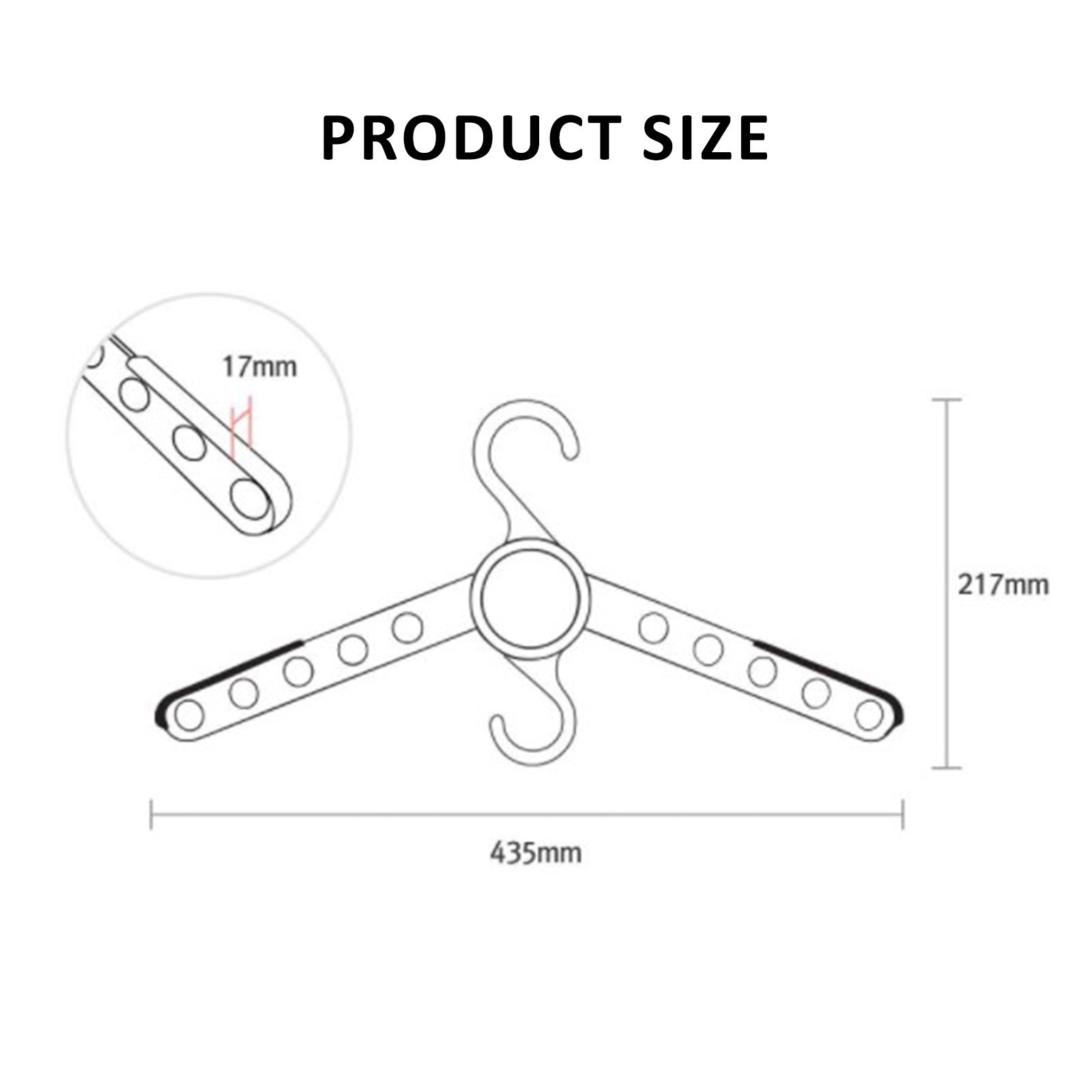 Product size illustration of the 50X Plus Hanger with 10 holes, highlighting its dimensions for efficient clothes storage.