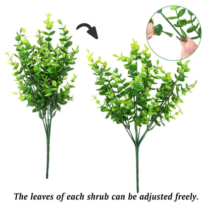 Artificial eucalyptus plants with adjustable leaves, perfect for home decor and wedding arrangements.