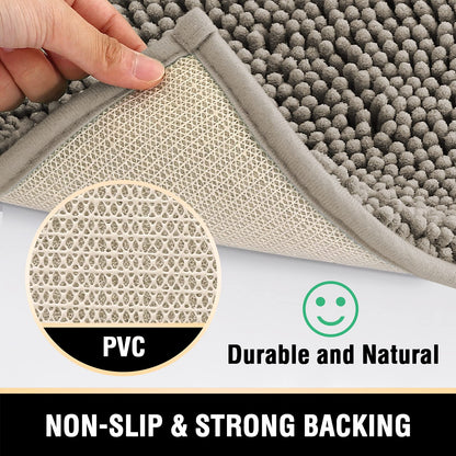 Non-slip backing of grey bath mat rug showcasing durable PVC material for added safety and comfort in bathrooms.