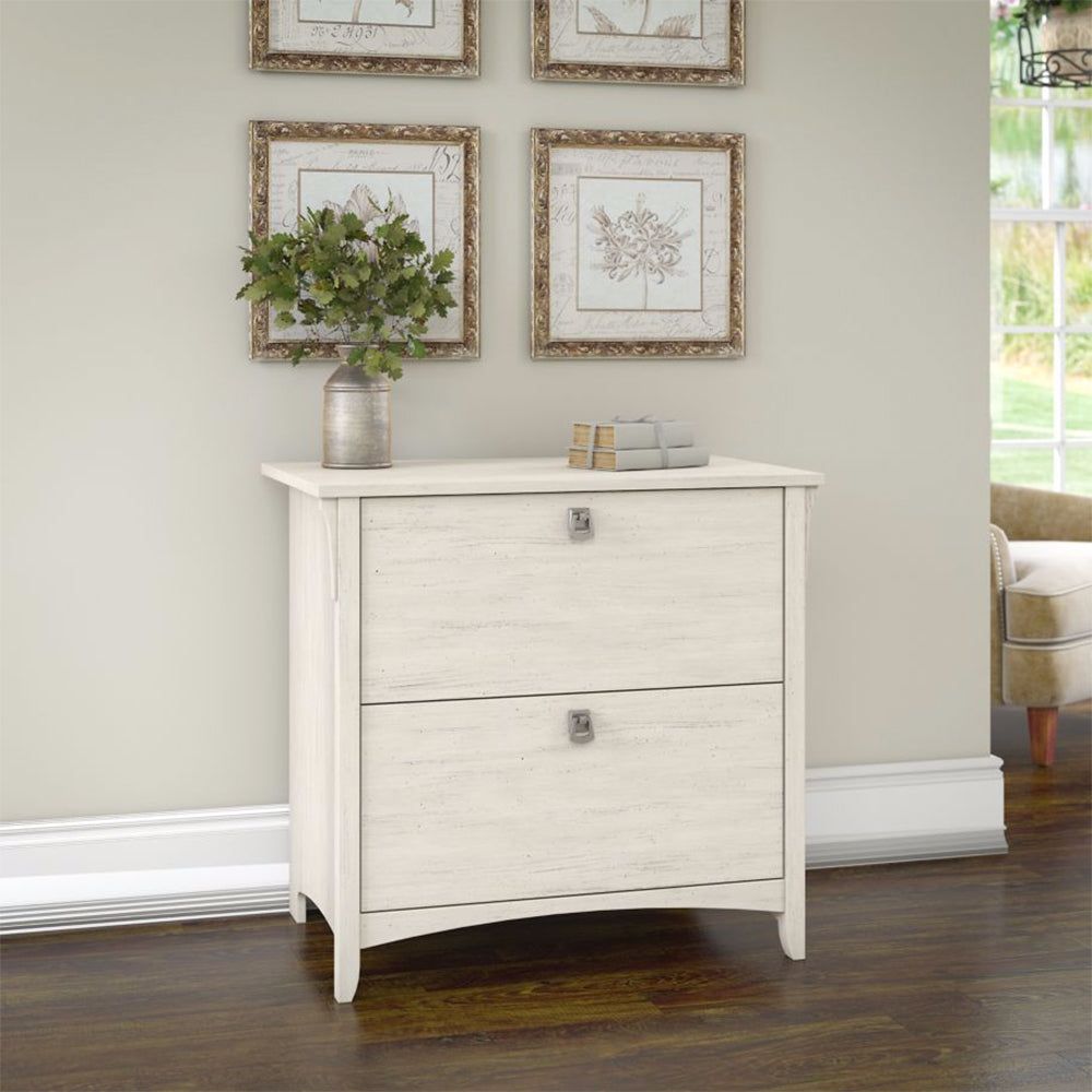 Salinas Filing Cabinet in Antique White, featuring two lateral file drawers for efficient office storage.