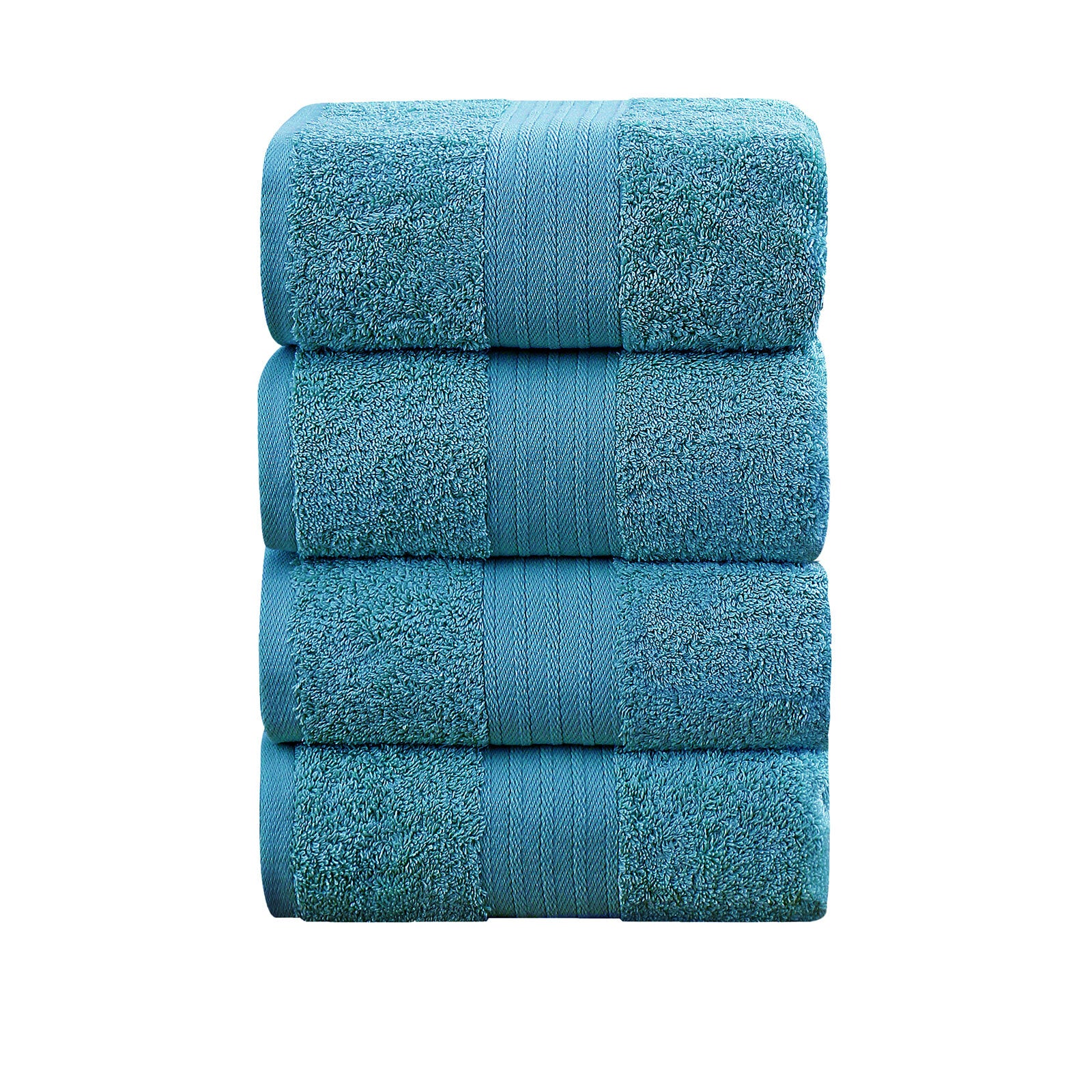 Blue Linenland 4 Piece Cotton Bath Towels Set, highly absorbent, fast-drying, OEKO-TEX certified bathroom towels.