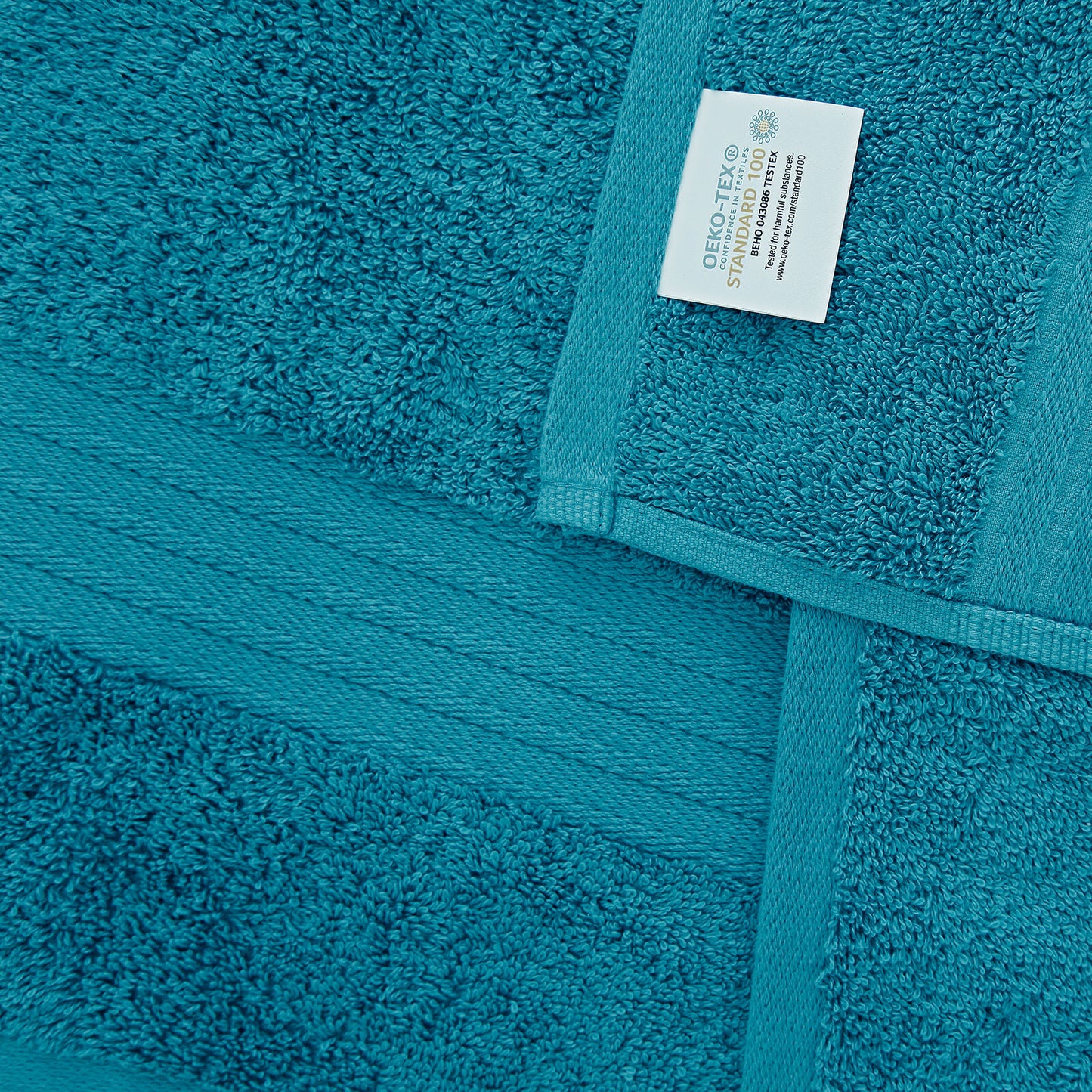 Blue cotton bath towels set, OEKO-TEX certified, highly absorbent and fast drying, 100% ring spun cotton, safe for family use.