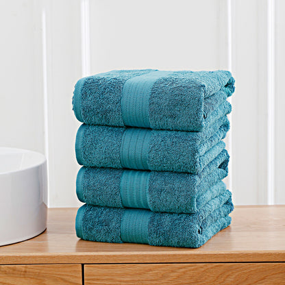 Blue Linenland 4 piece cotton bath towels set, highly absorbent and fast drying, OEKO-TEX certified, perfect for bathroom towels.