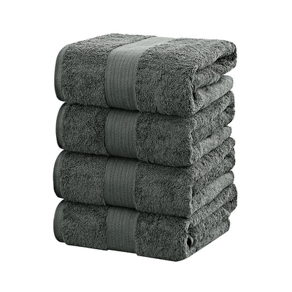 Charcoal 4 Piece Cotton Bath Towels Set by Linenland, OEKO-TEX certified, highly absorbent, fast drying, bathroom towel set.