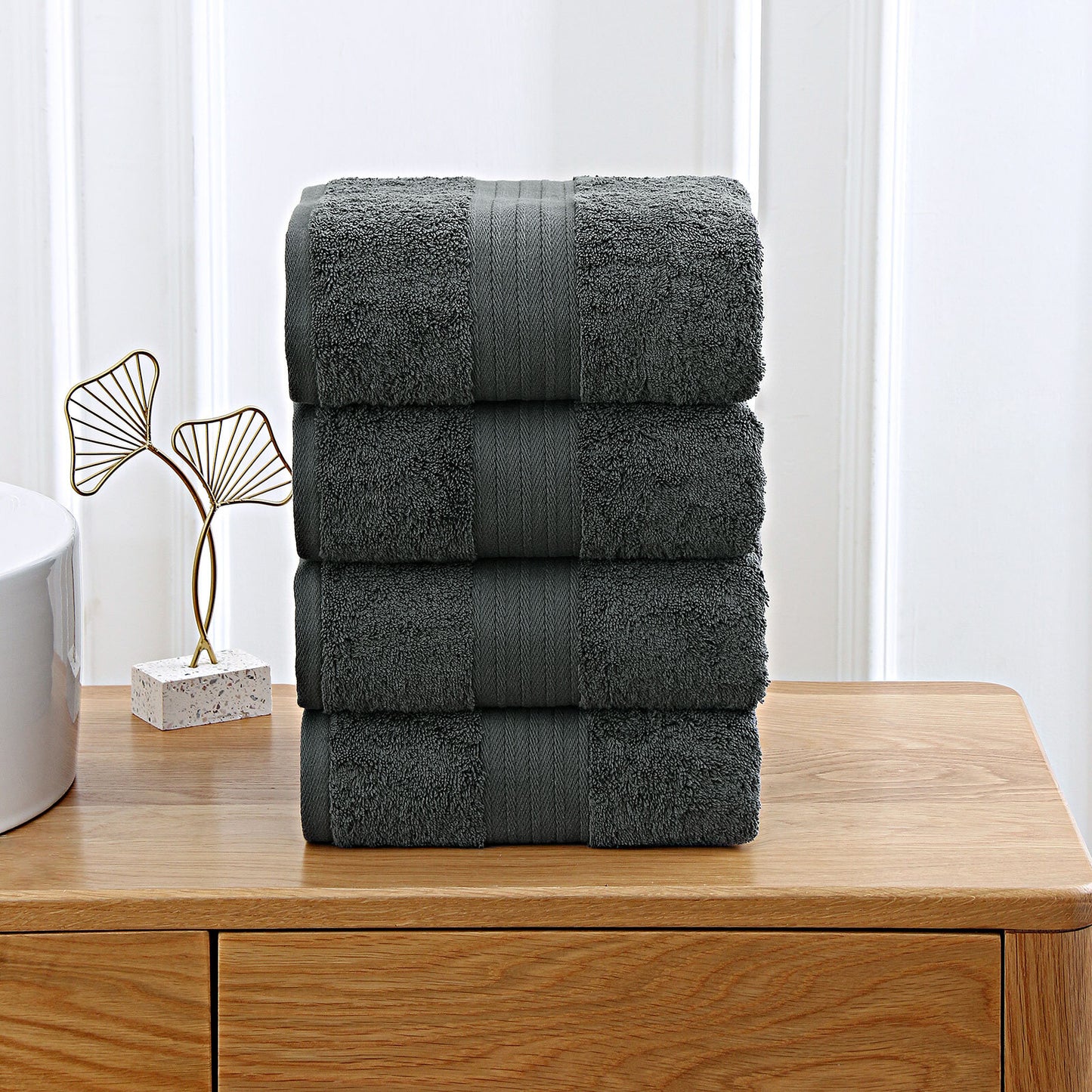 Charcoal cotton bath towels set, highly absorbent and fast drying, OEKO-TEX certified, 4-piece set for bathroom.