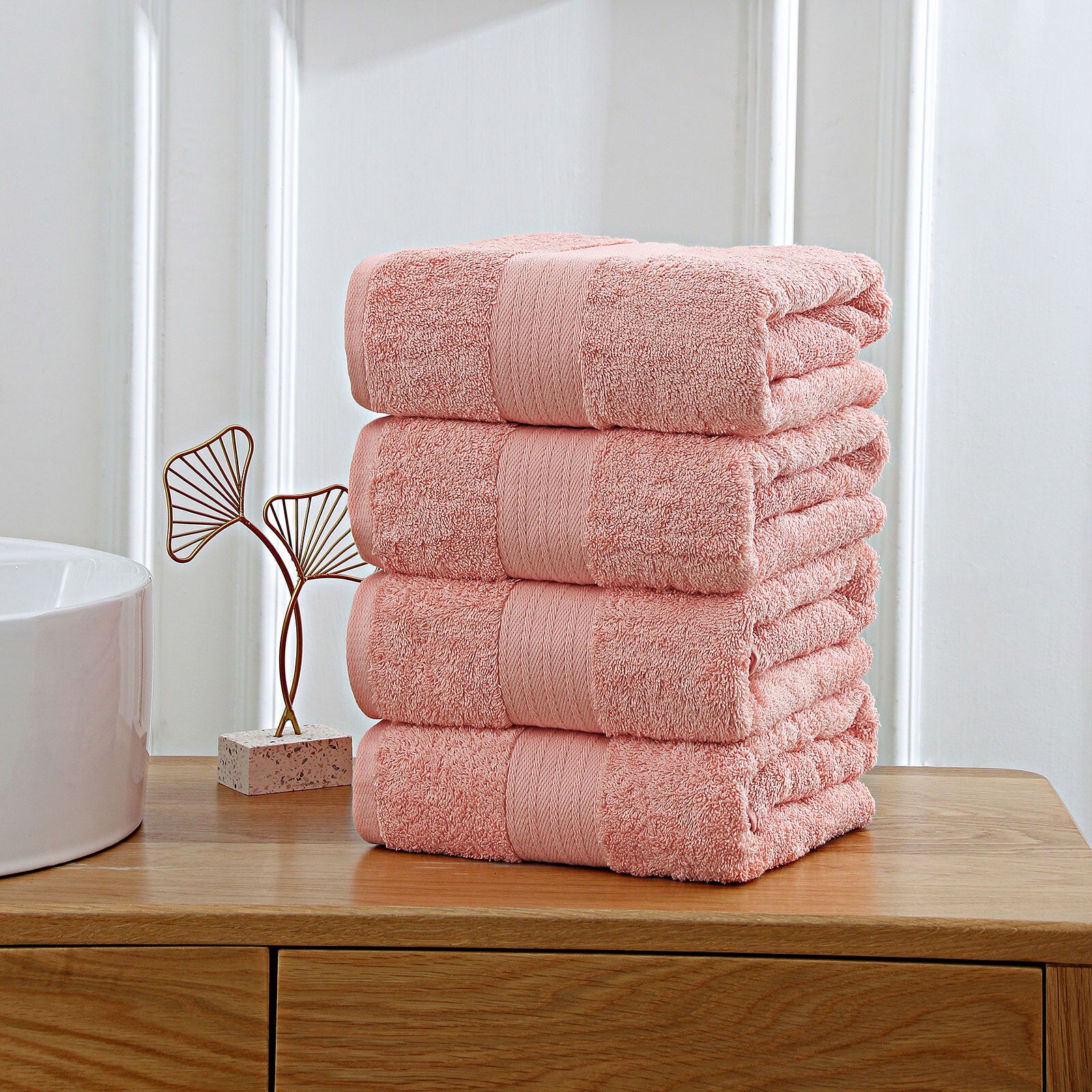 Linenland Coral Cotton Bath Towels Set - 4 Piece, OEKOTEX Certified, 100% Ring Spun Cotton, Highly Absorbent and Fast Drying