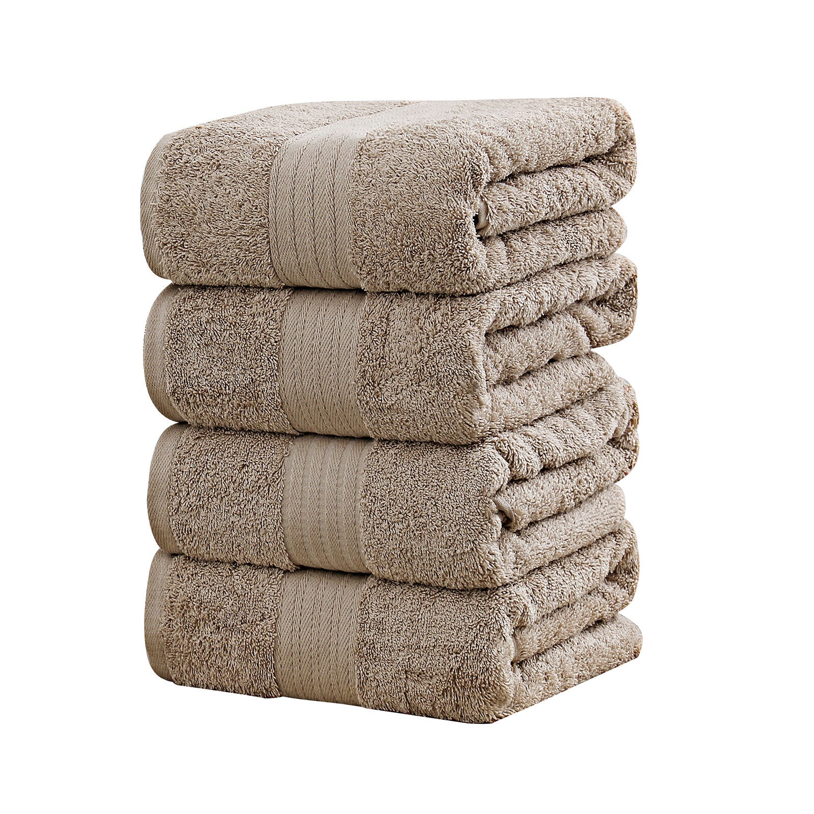 Linenland 4 Piece Sandstone Cotton Bath Towels Set, highly absorbent, fast drying, OEKOTEX certified bathroom towel set.