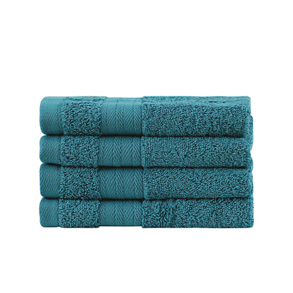 Blue linen washcloths, 4 piece, 100% cotton, OEKO-TEX certified, ultra absorbent, fast drying, perfect for bathroom use.