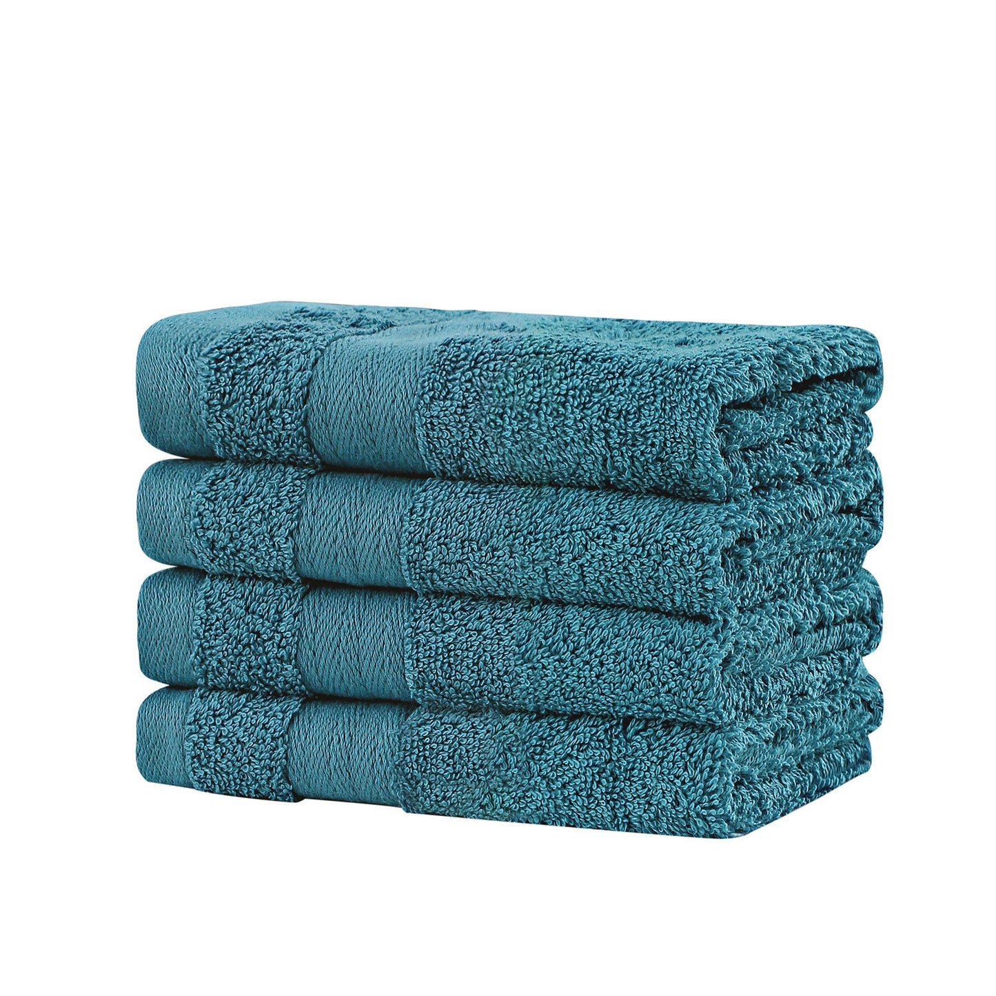 Blue Linenland 4 Piece Cotton Washcloths, OEKOTEX Certified, Highly Absorbent, Fast Drying, 100% Ring Spun Cotton