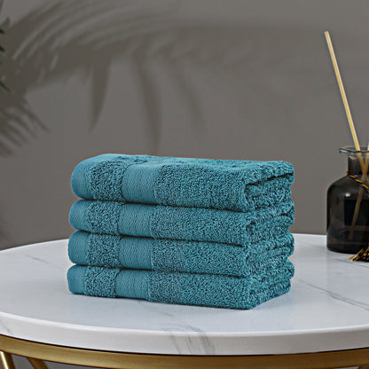 Blue Linenland washcloths - 4 piece cotton washcloths, highly absorbent and fast drying, OEKOTEX certified bathroom towels.