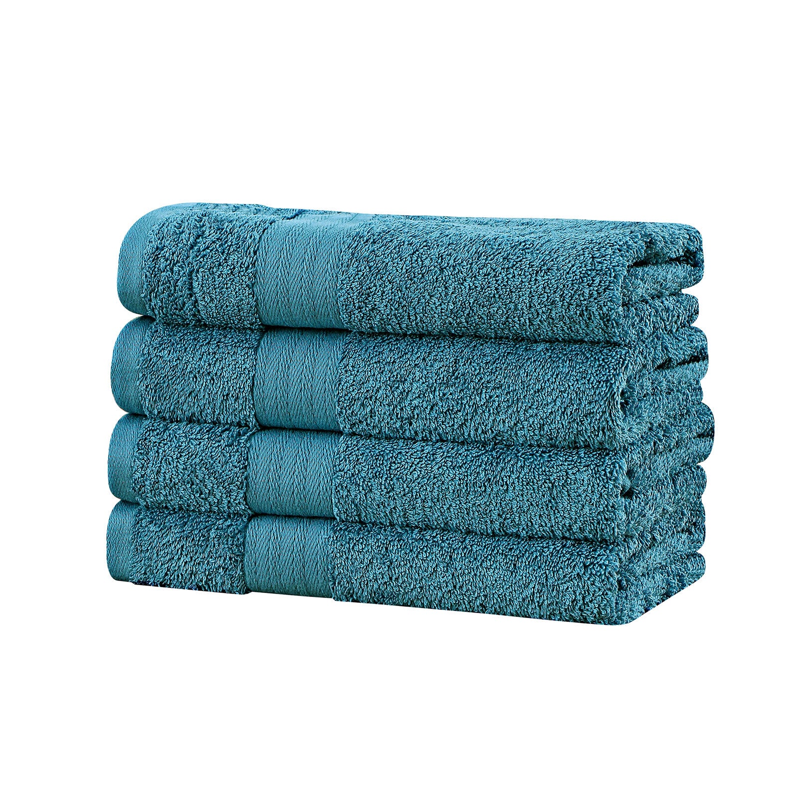 Linenland blue hand towel set, 4-piece, 100% cotton, OEKOTEX certified, highly absorbent and fast drying, ideal for bathrooms.