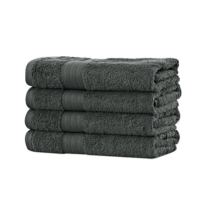 Charcoal Linenland hand towel set, 4-piece 100% ring spun cotton, highly absorbent and fast drying, OEKO-TEX certified, bathroom towels.