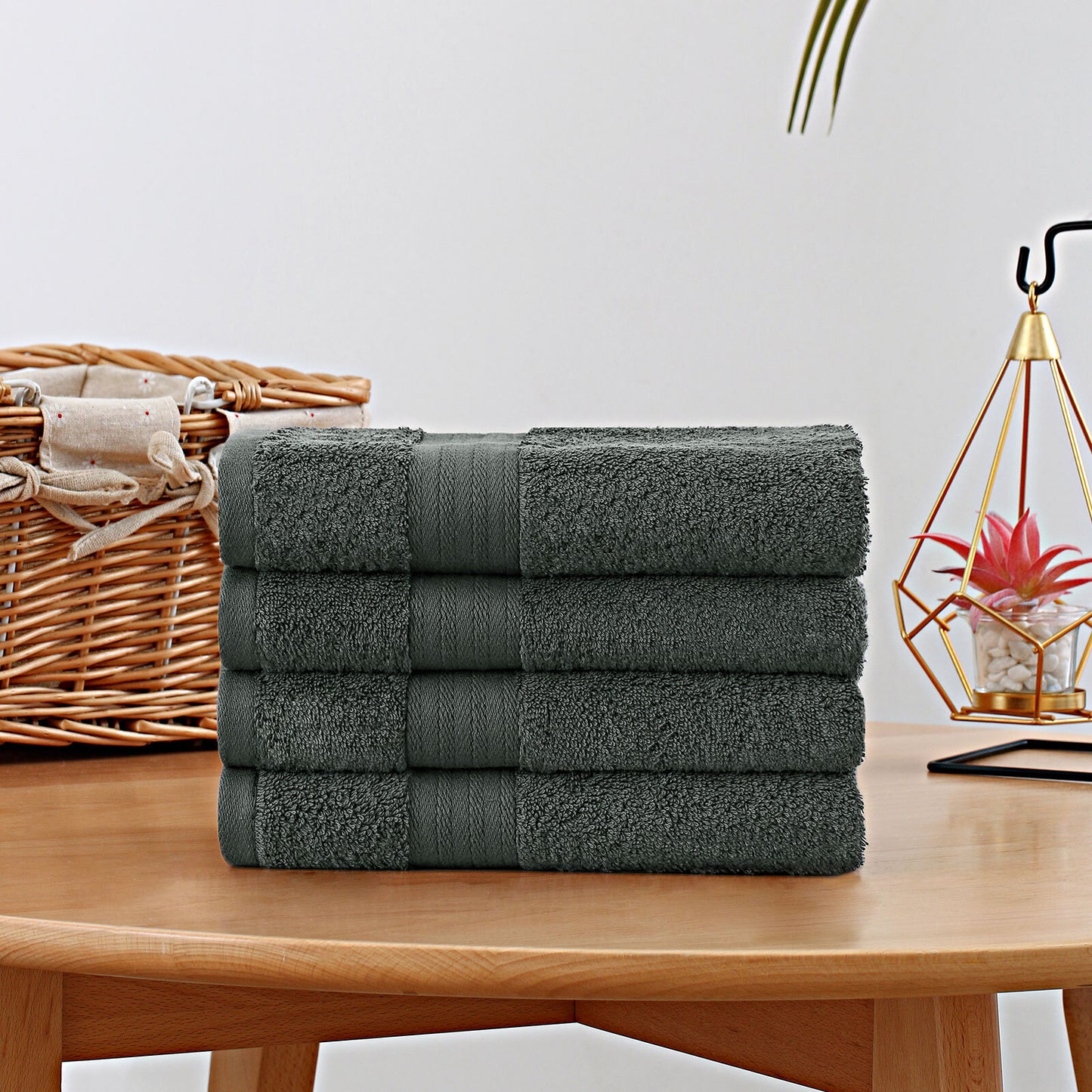 Charcoal Linenland cotton hand towel set, highly absorbent and fast-drying bath towels, ideal for bathrooms, OEKO-TEX certified, 4-piece.