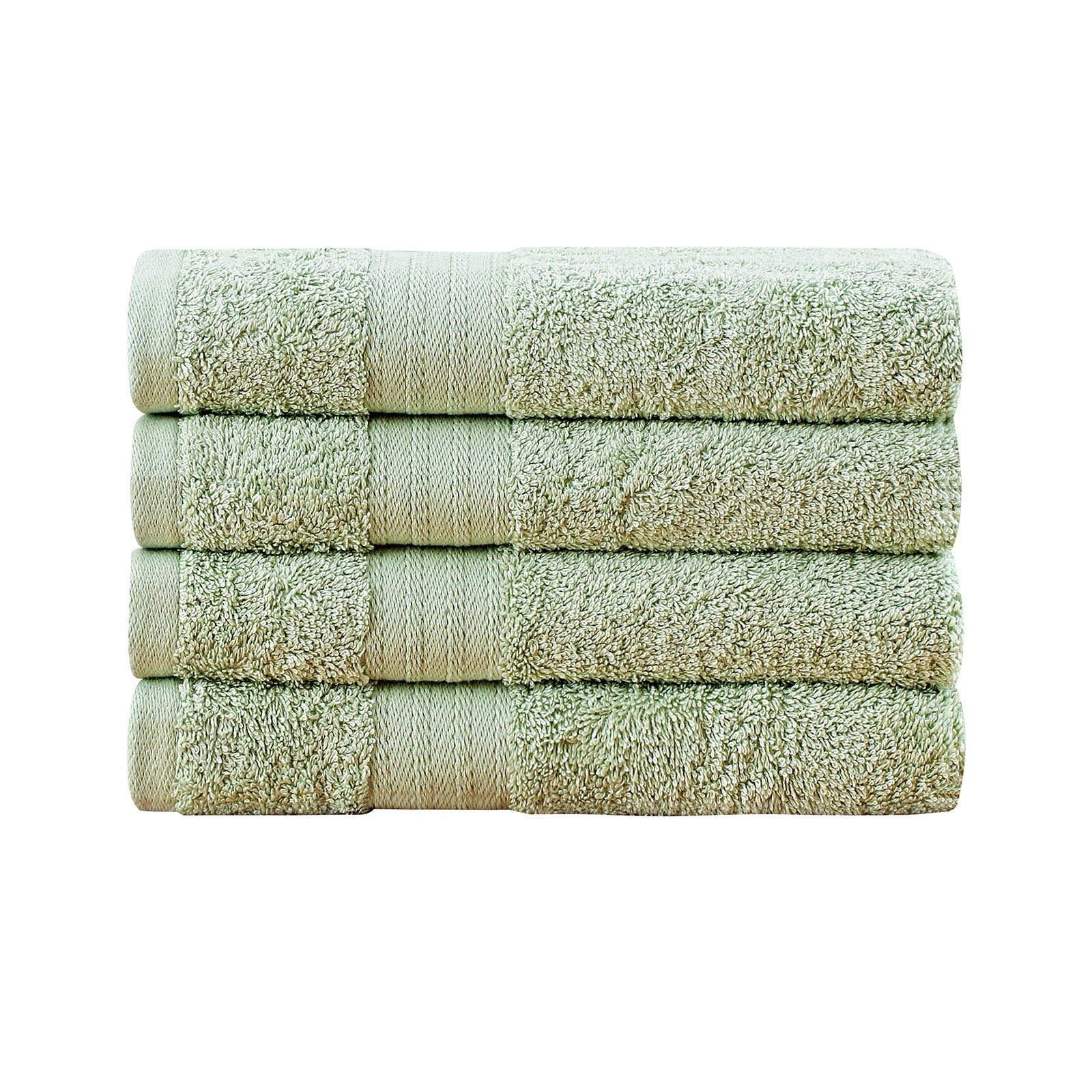 Sage green 4-piece cotton hand towel set, highly absorbent, fast drying, OEKO-TEX certified. Perfect for bathroom use.