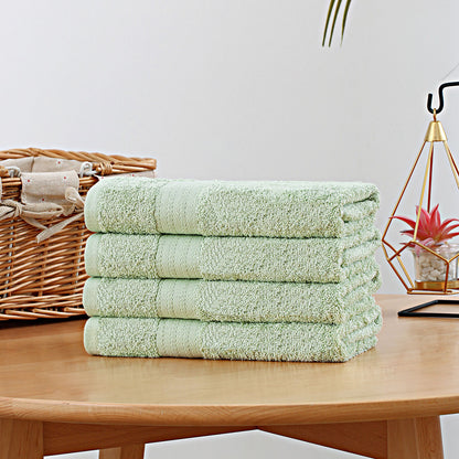 Sage green Linenland hand towel set of four, 100% ring spun cotton, highly absorbent, perfect bath towels for family and bathroom use.