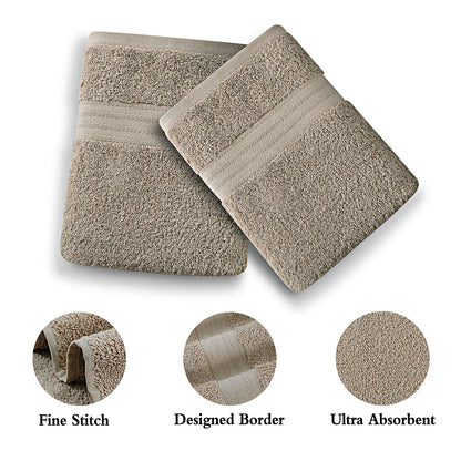 Linenland sandstone cotton hand towels set, 4-piece, features fine stitching, designed border, ultra absorbent.