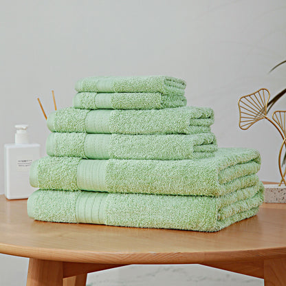 Luxury 6 piece sage green cotton bath towel set, OEKOTEX certified, 550GSM, highly absorbent and soft, perfect for bathroom luxury.