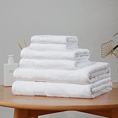 Luxury 6 piece white cotton bath towel set, highly absorbent and soft, perfect bathroom towels for a premium touch.