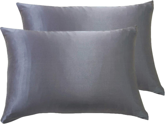 Luxury 2 pack of charcoal pillowcases made from 100% pure Mulberry silk, perfect for a smooth and breathable sleep experience.