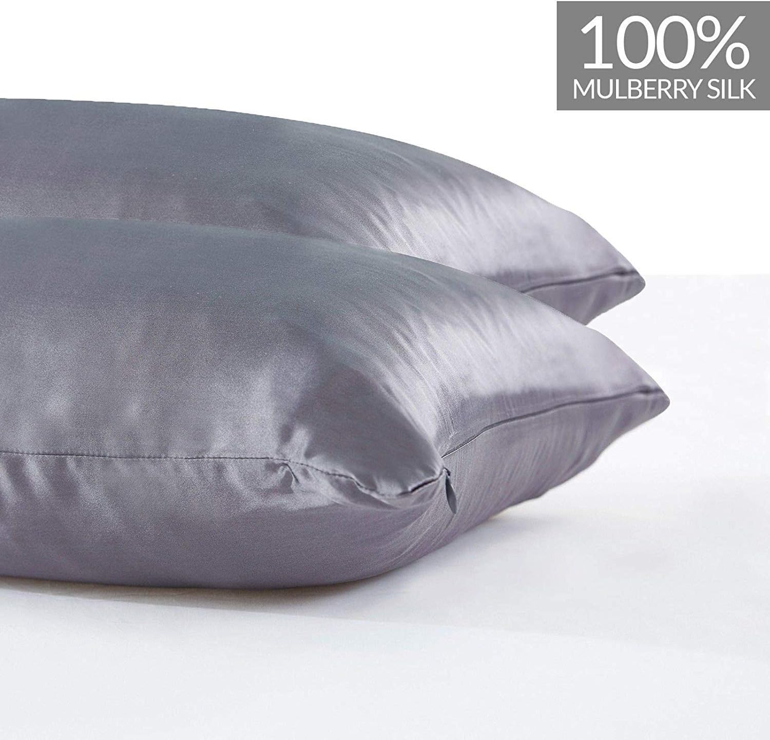 Luxury charcoal pillowcases in 100% pure Mulberry silk for a smooth and comfortable sleep experience.