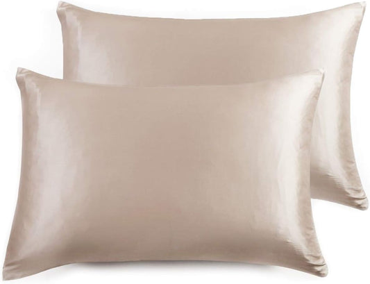 Luxury 2 pack champagne pillowcases made from 100% pure Mulberry silk for ultimate comfort and elegance.