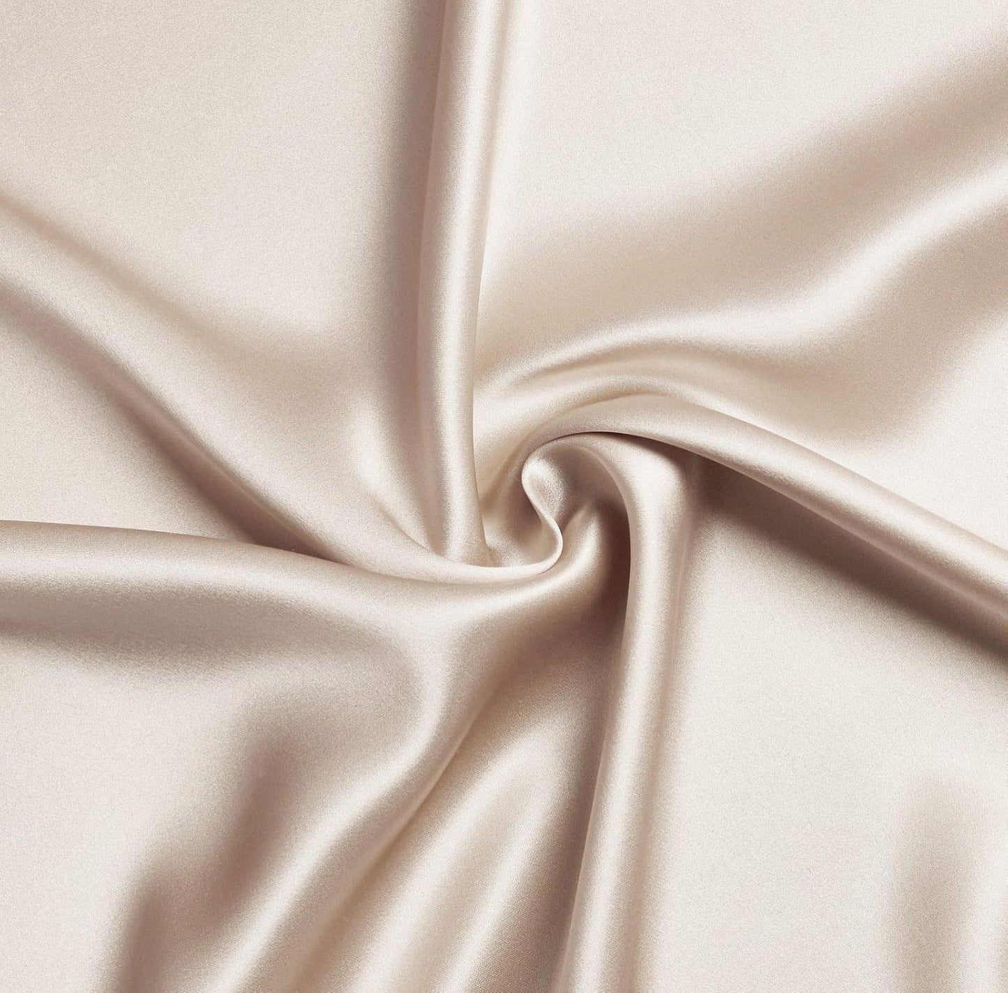 Luxurious champagne-colored mulberry silk fabric, showcasing its smooth and silky texture for premium pillowcases.