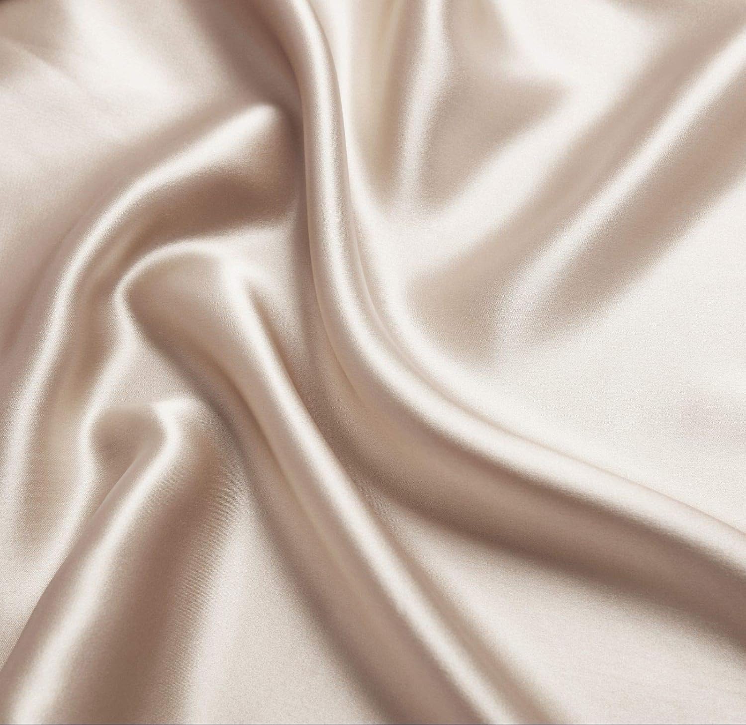 luxurious champagne mulberry silk fabric, showcasing a smooth and shiny surface perfect for premium pillowcases.