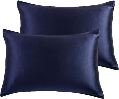 Luxury pillowcase 2 pack in navy blue, made from 100% pure Mulberry silk for ultimate comfort and style.