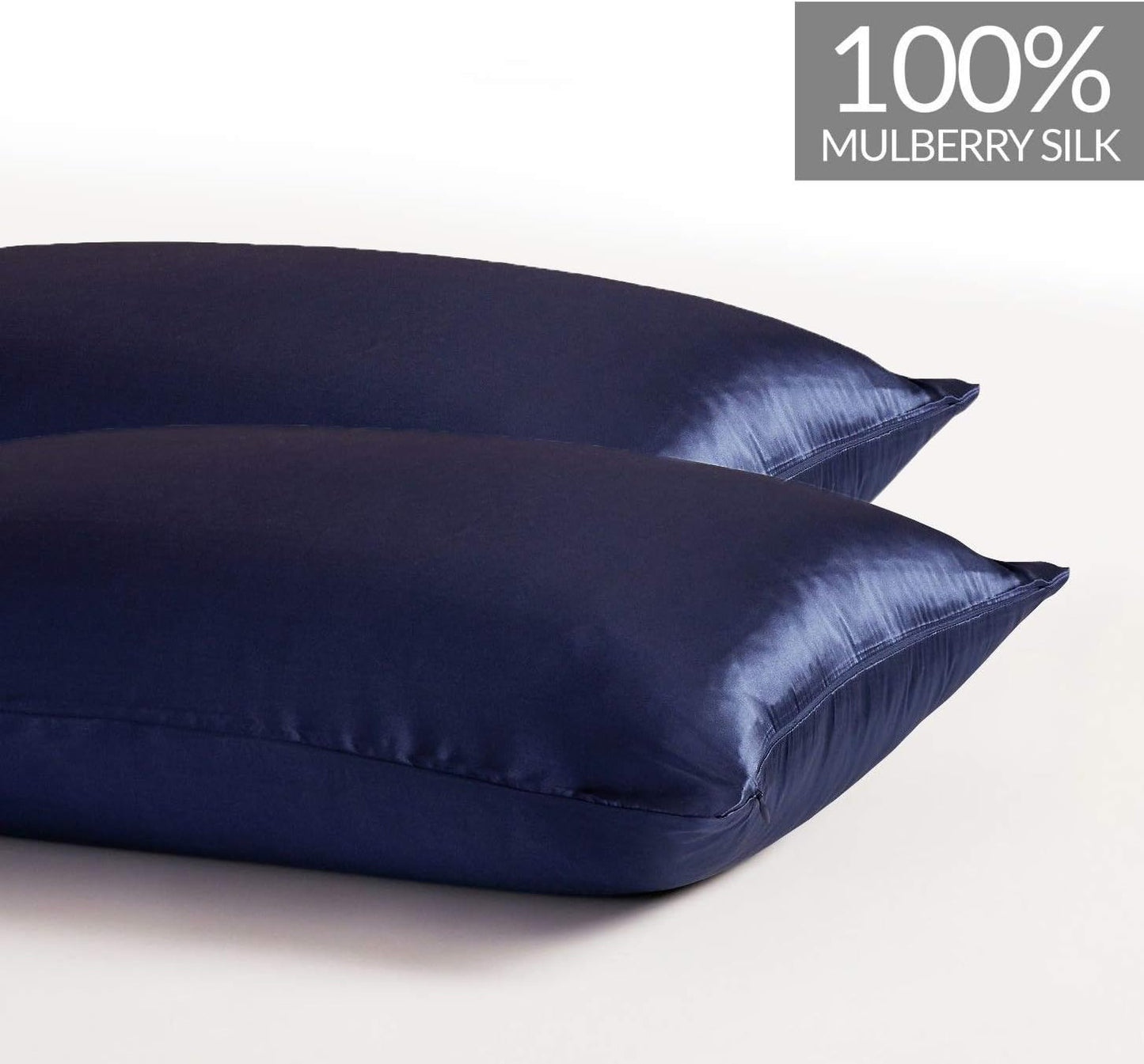 Luxury navy blue pillowcases made from 100% pure Mulberry silk for ultimate comfort and reduced hair frizz.