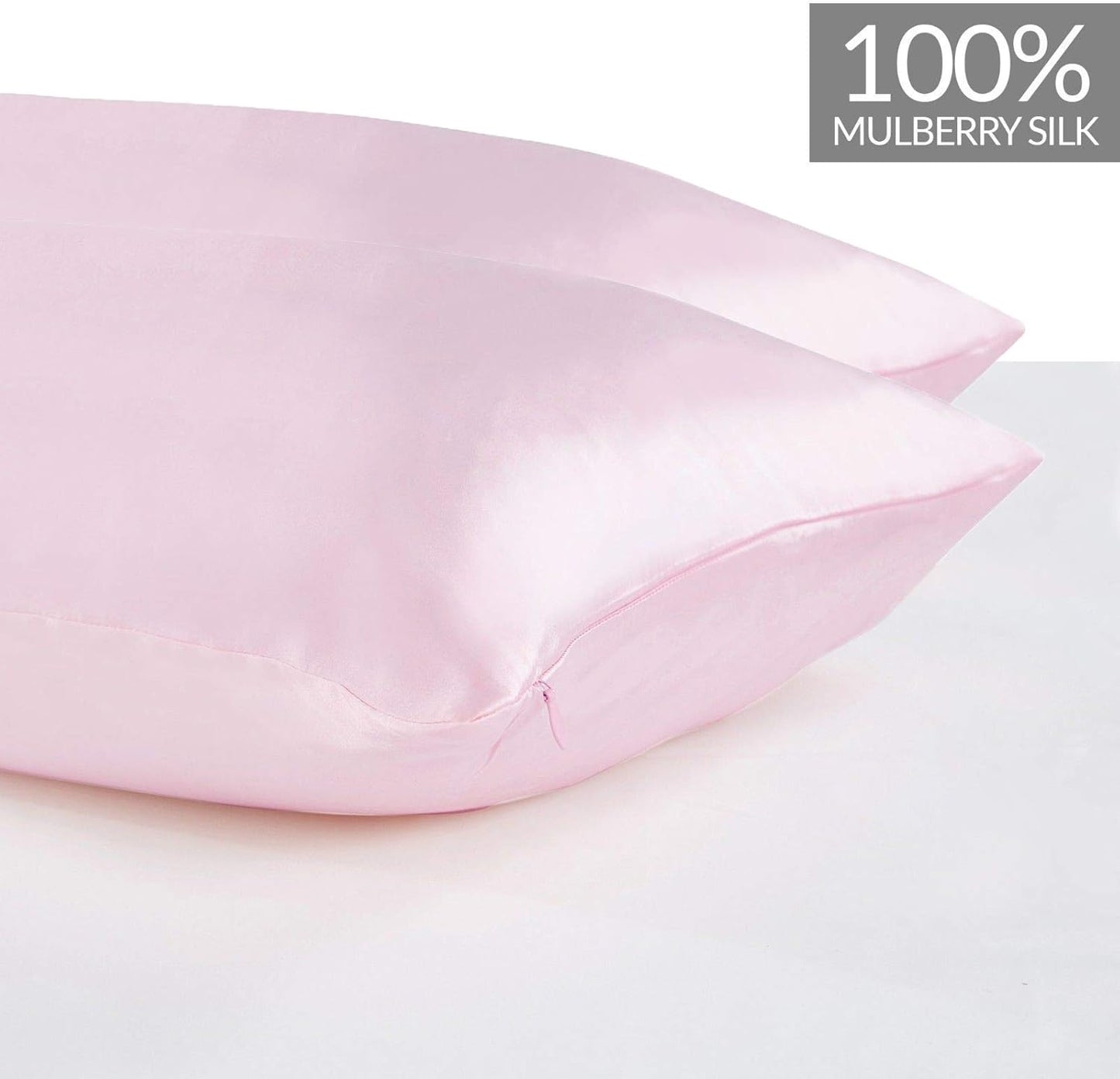 Luxury pink pillowcases made from 100% pure Mulberry silk, providing a soft and smooth sleep surface.