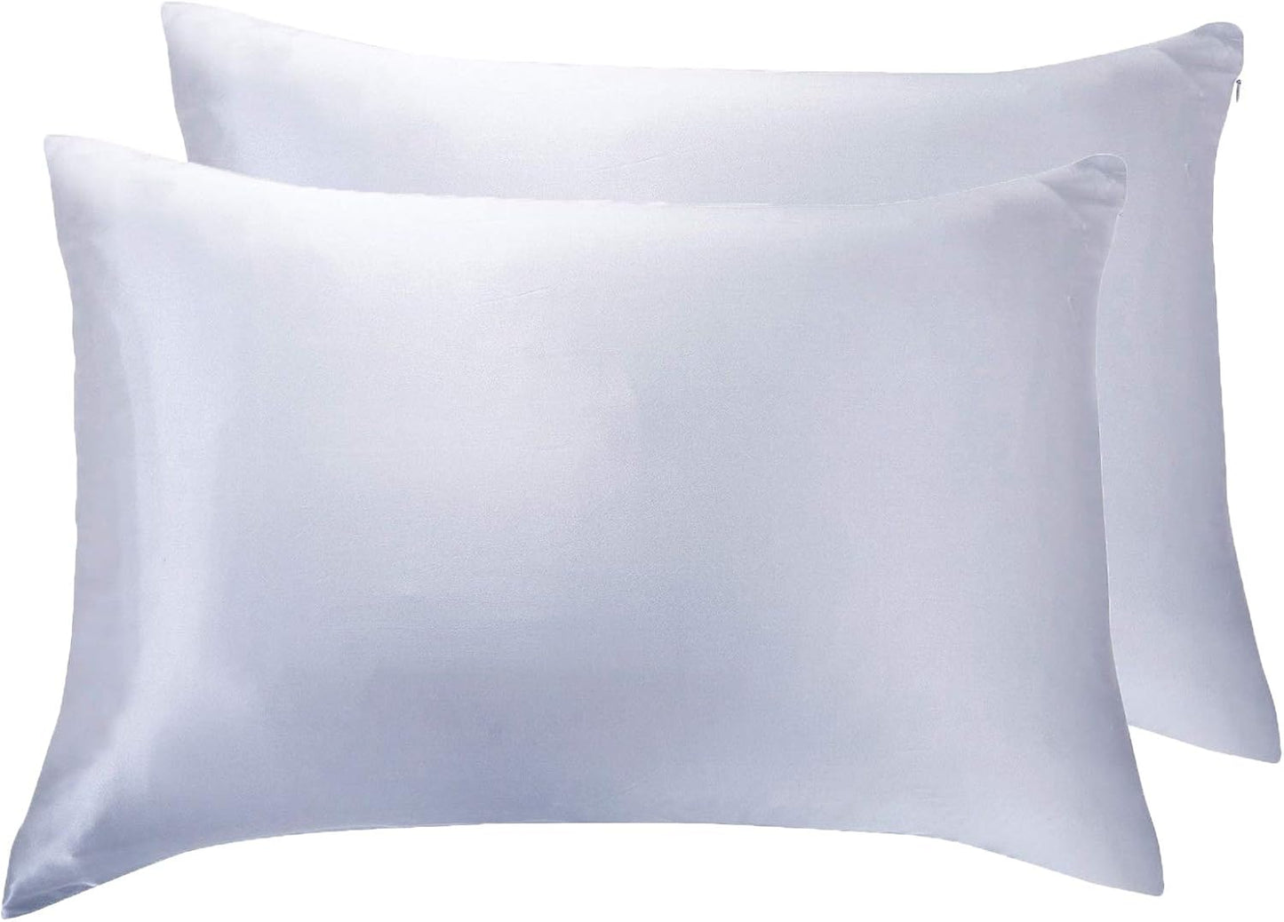 Luxury 2 pack mulberry silk pillowcases in silver, providing a smooth surface for ultimate comfort and beauty sleep.