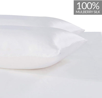 Luxury white pillowcases made of 100% pure Mulberry silk for ultimate comfort and elegance.