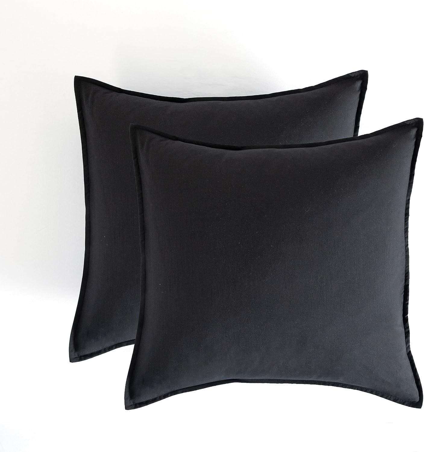 Set of 2 luxurious black microfibre European pillowcases for a vintage-inspired bedroom decor.