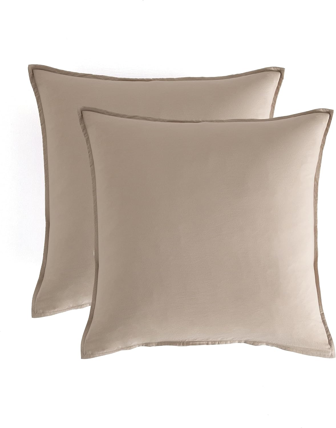 Set of 2 luxurious vintage washed microfibre European pillowcases in soft beige color, perfect for elegant bedding.