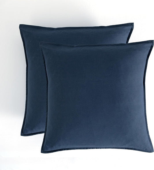 Set of 2 luxurious vintage navy microfibre European pillowcases for stylish bedding decor.