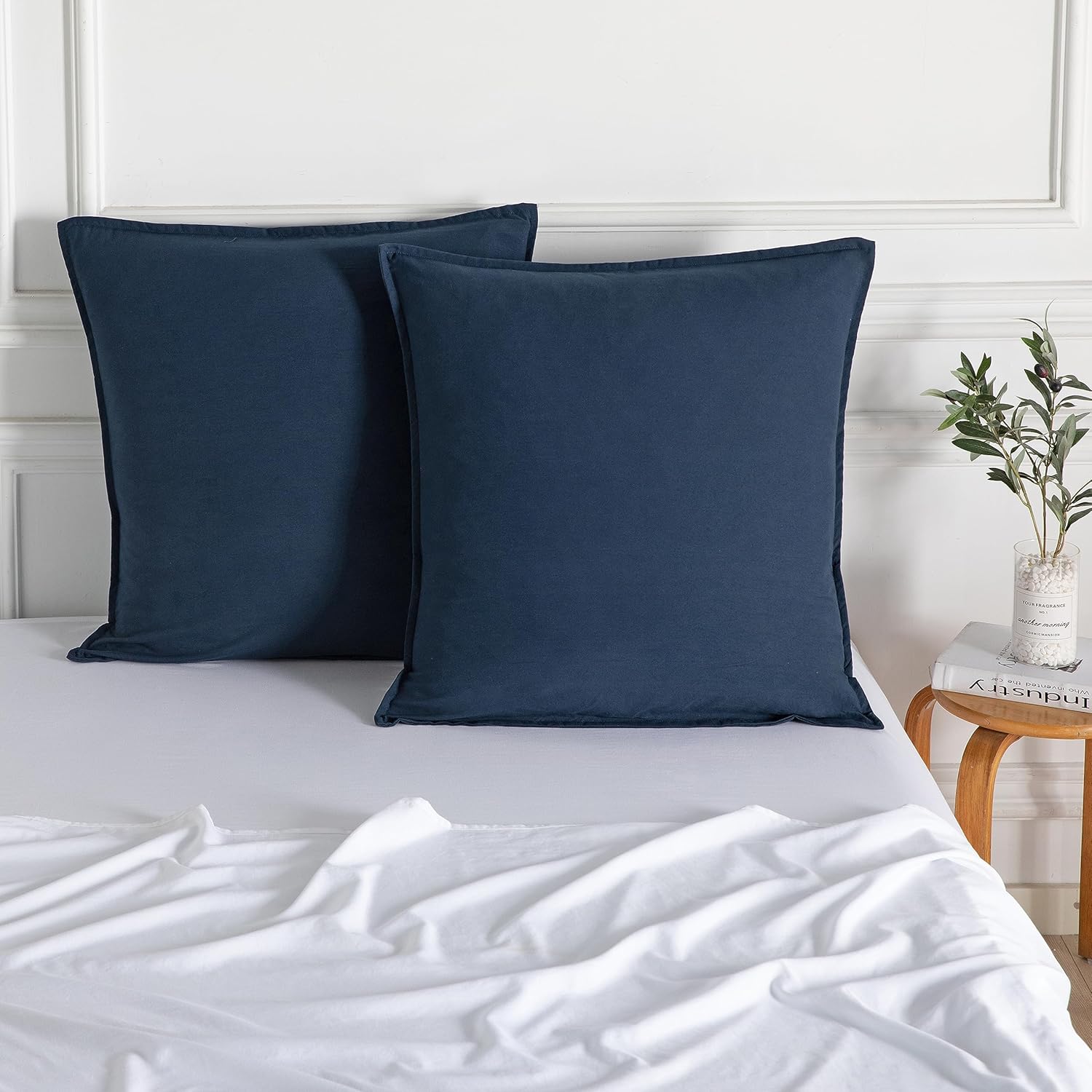 Vintage washed microfibre European pillowcases in navy, providing luxurious comfort and style for your bedding.