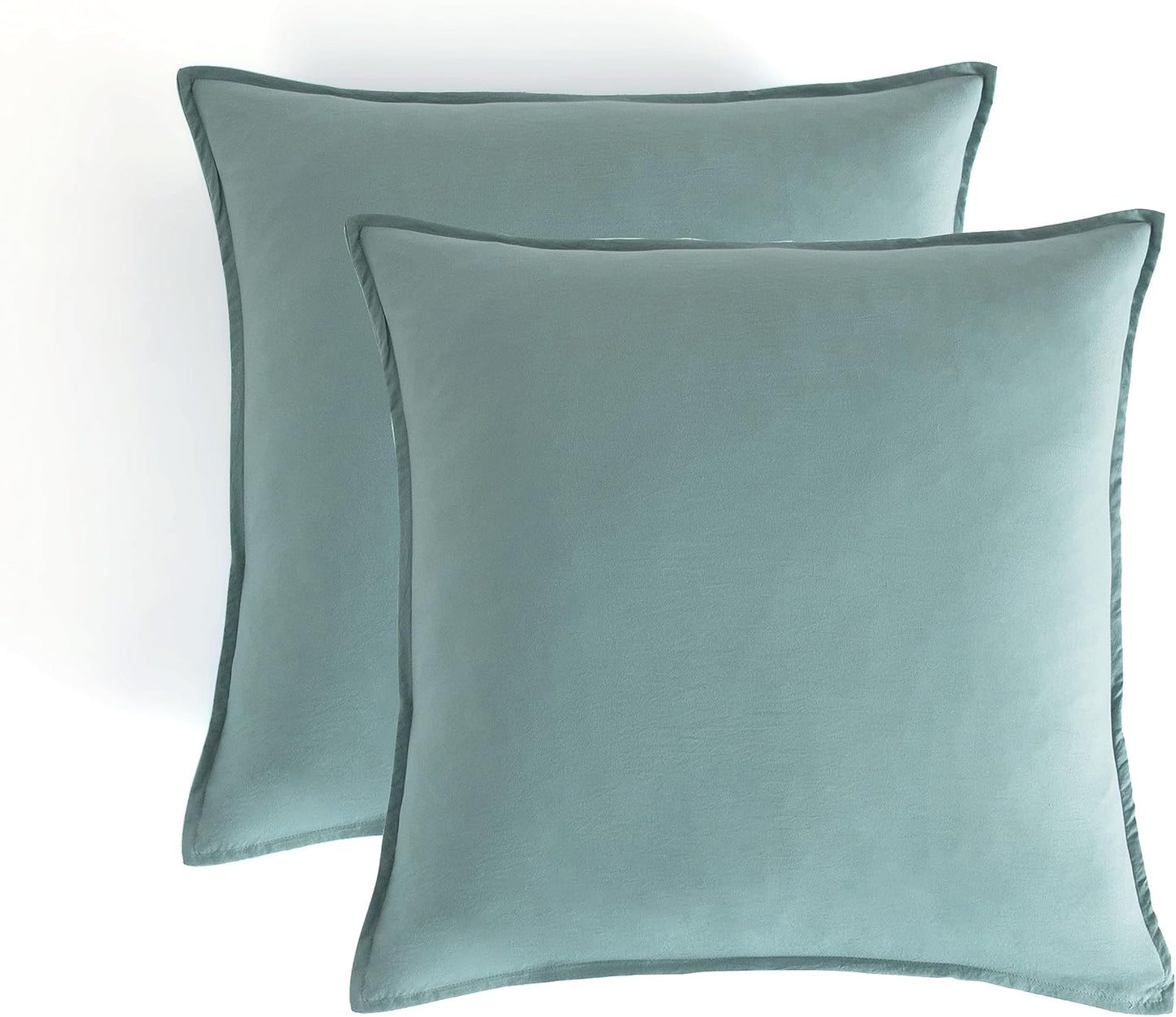 Luxurious vintage washed microfibre European pillowcases in seafoam, set of 2 for elegant bedroom decor.