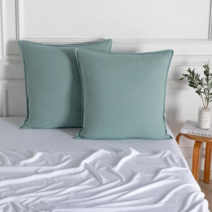 Vintage washed microfibre European pillowcases in seafoam color, adding luxury and comfort to your bedding.