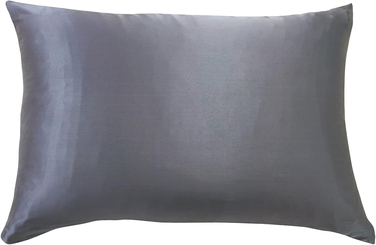 Luxury charcoal pillowcase made from 100% pure Mulberry silk for a smooth, frizz-reducing sleep experience.