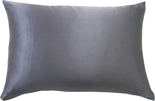 Luxury charcoal pillowcase made from 100% pure Mulberry silk for a smooth, frizz-reducing sleep experience.