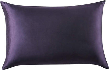 Luxury dark purple pillowcase made of 100% pure mulberry silk for a smooth and rejuvenating sleep experience.