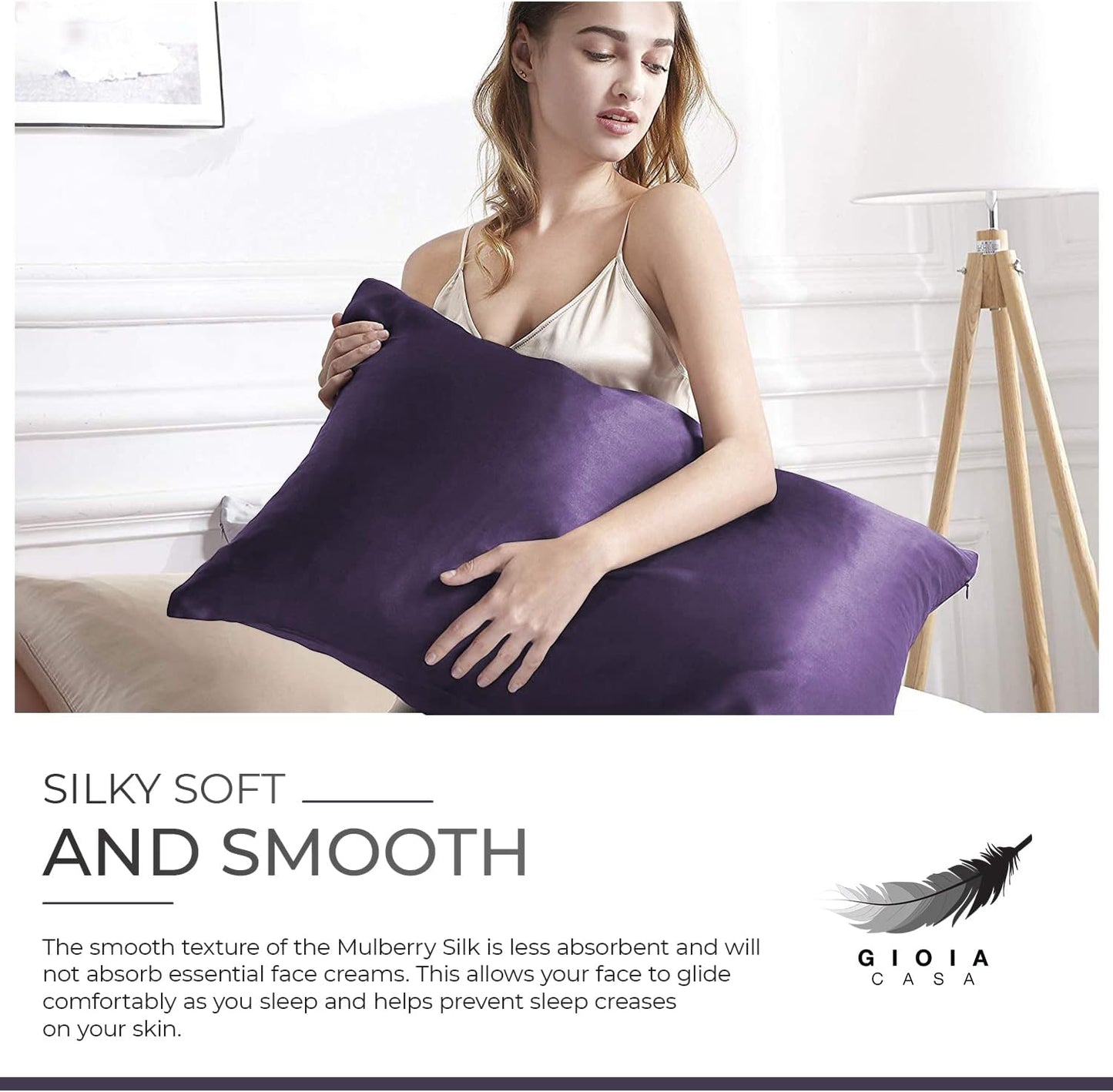 Luxury dark purple pillowcase made of 100% pure Mulberry silk, offering a silky soft and smooth sleep experience.