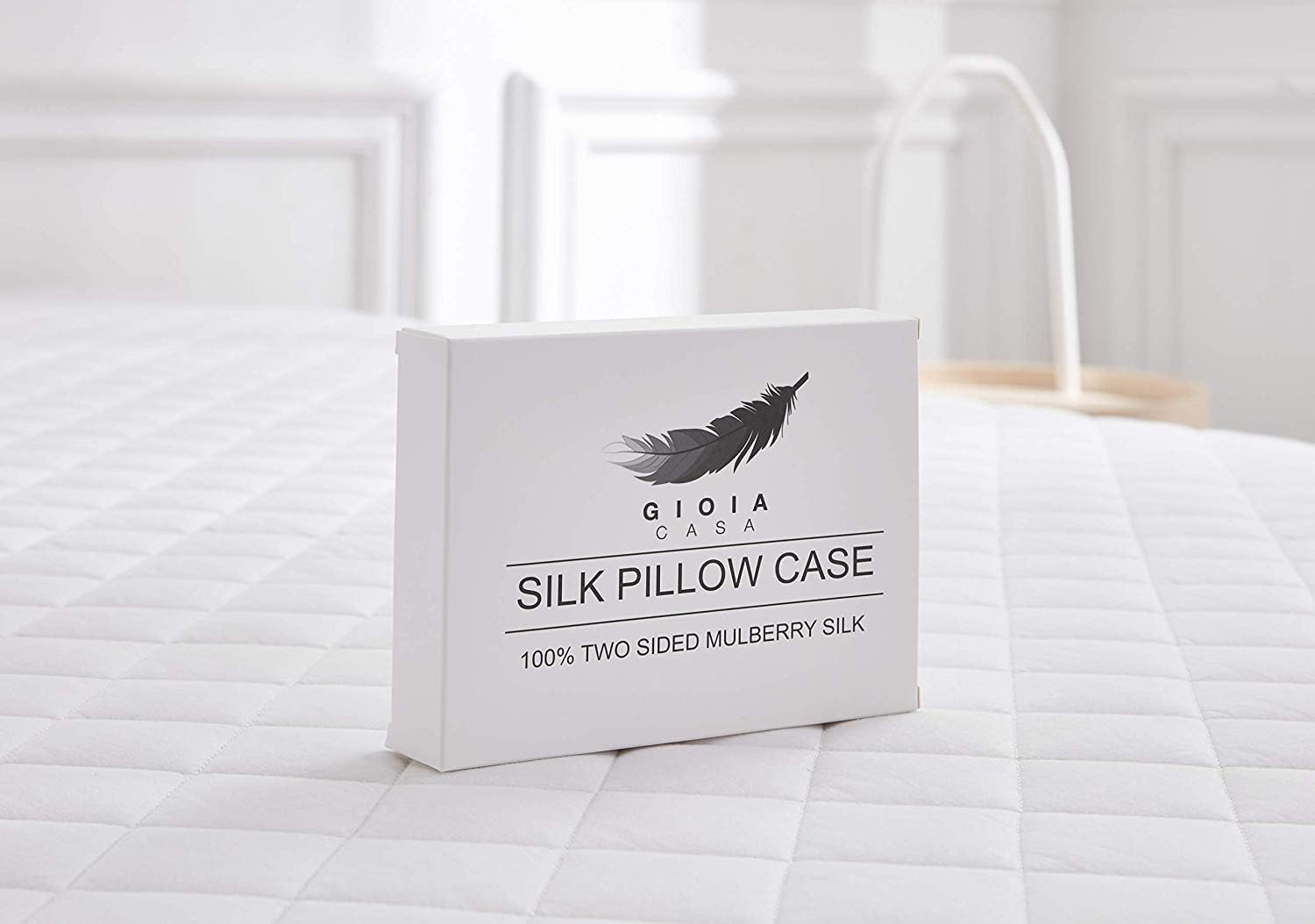 Elegant packaging of a luxury silk pillowcase made from 100% pure mulberry silk, designed for ultimate comfort.