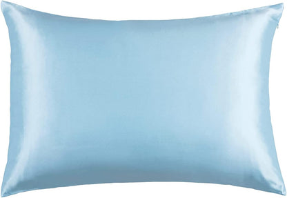 Luxury sky blue pillowcase made of 100% pure Mulberry silk for ultimate comfort and skin-friendly benefits.