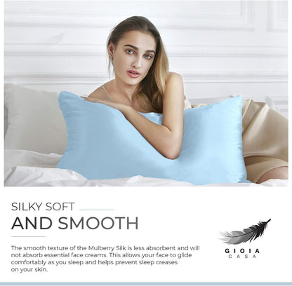 Luxury sky blue Mulberry silk pillowcase, silky soft and smooth for ultimate comfort and skin protection.