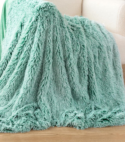 Emerald double-sided faux fur shaggy throw blanket offering plush comfort and warmth, ideal for cozy home retreats.