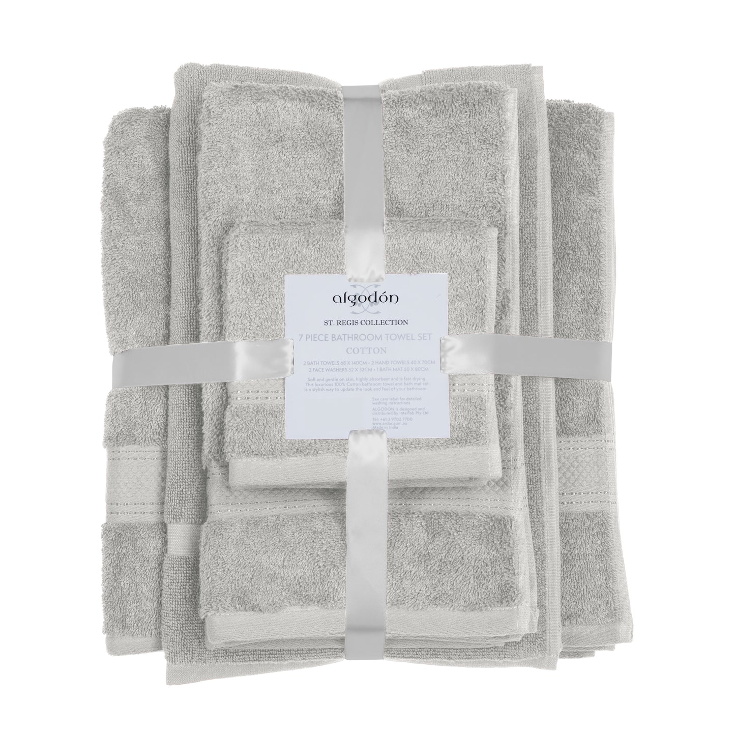 Luxury 7-piece grey cotton bath towel set, soft and highly absorbent, perfect for enhancing bathroom style with premium towels.