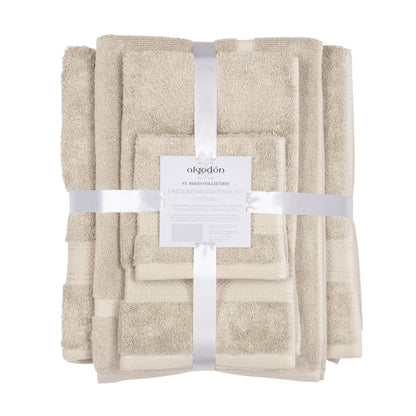 Beige St. Regis Cotton Bath Towel Set, 5-Piece Luxury Collection, includes soft, absorbent bathroom towels made from 100% cotton.