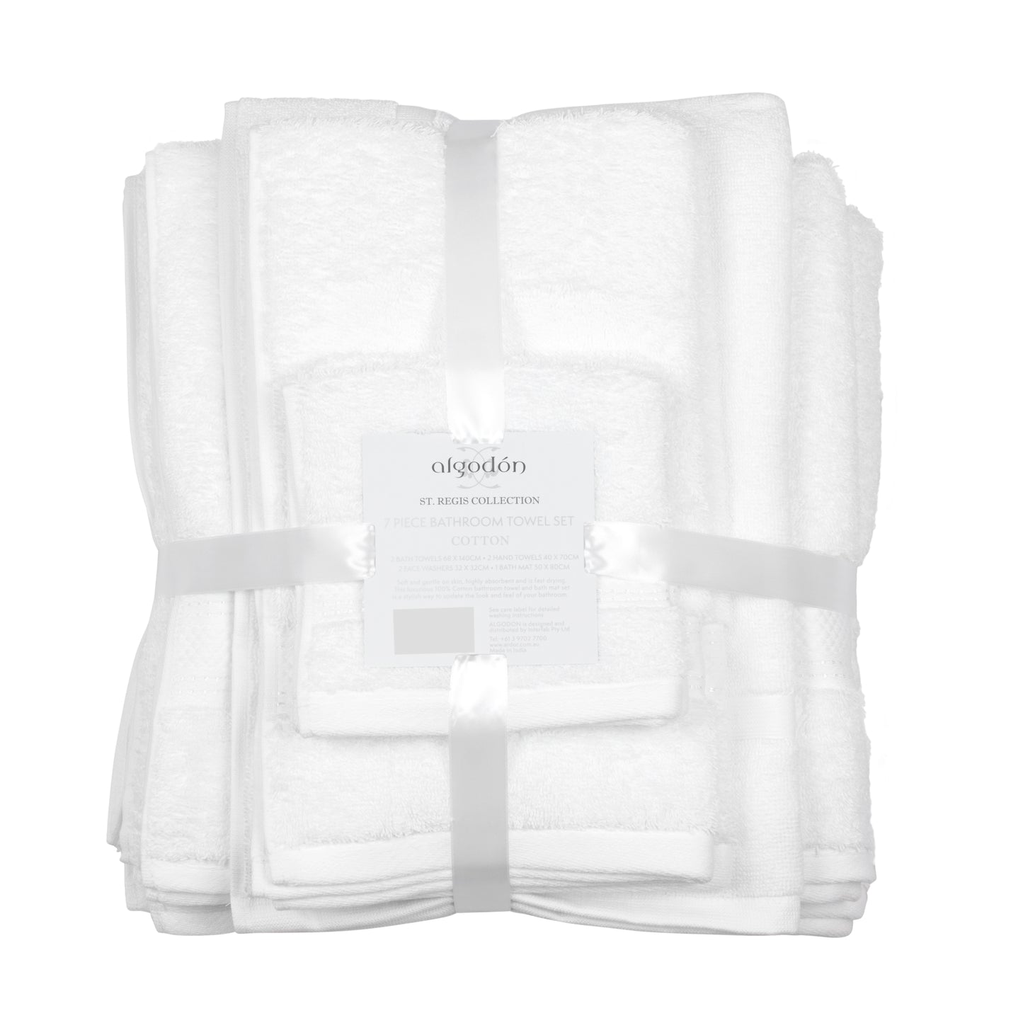 White St. Regis 7-piece luxury cotton bath towel set for a stylish bathroom.