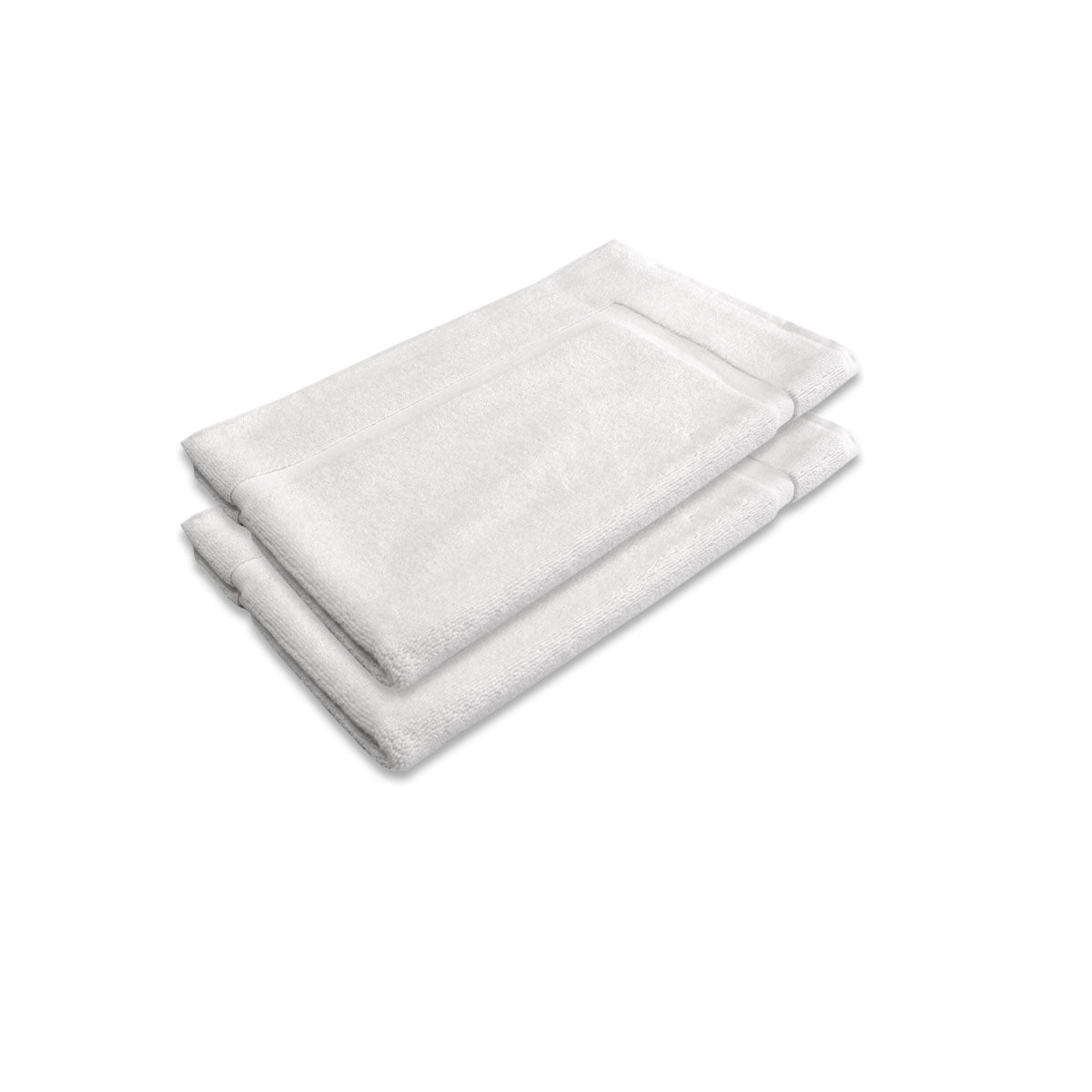 Set of 2 plush white cotton bath mats, 800 GSM, soft and absorbent for a luxurious bathroom feel.